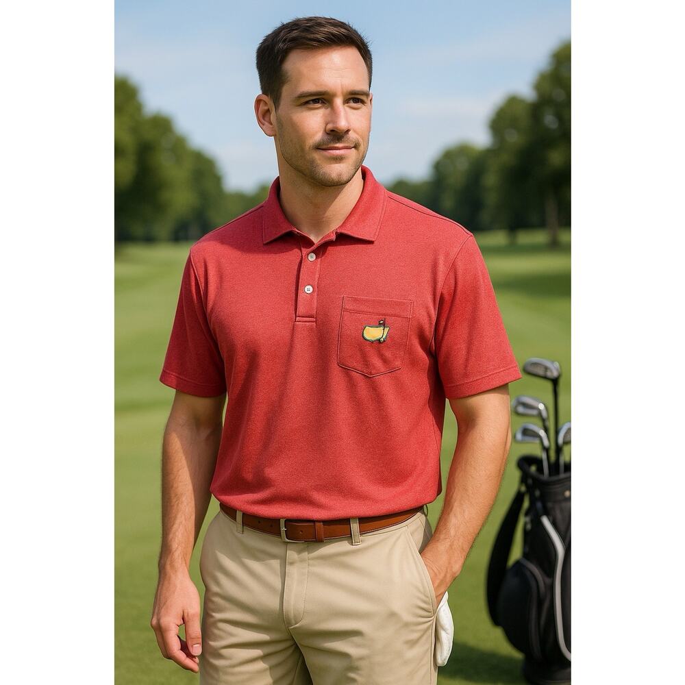 Masters Tech Golf Performance Polo Shirt Mens L Nantucket Red Augusta National